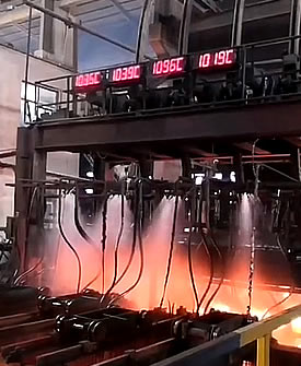 Çok akışlı sürekli döküm üretim hattında çelik kütüklerin çevrimiçi sıcaklık tes